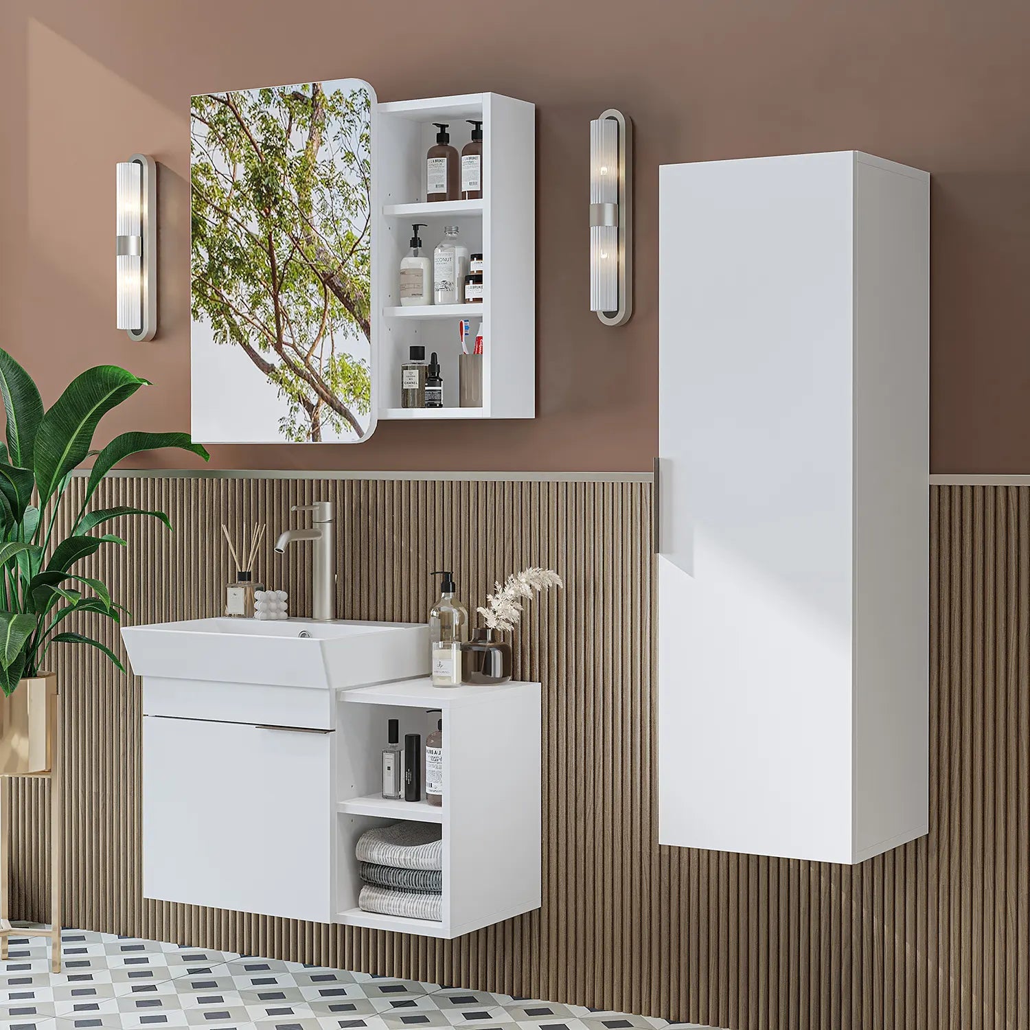 Lavabolu Banyo Dolabı 3lü Set - Likya - Roomartbanyo dolabı2925