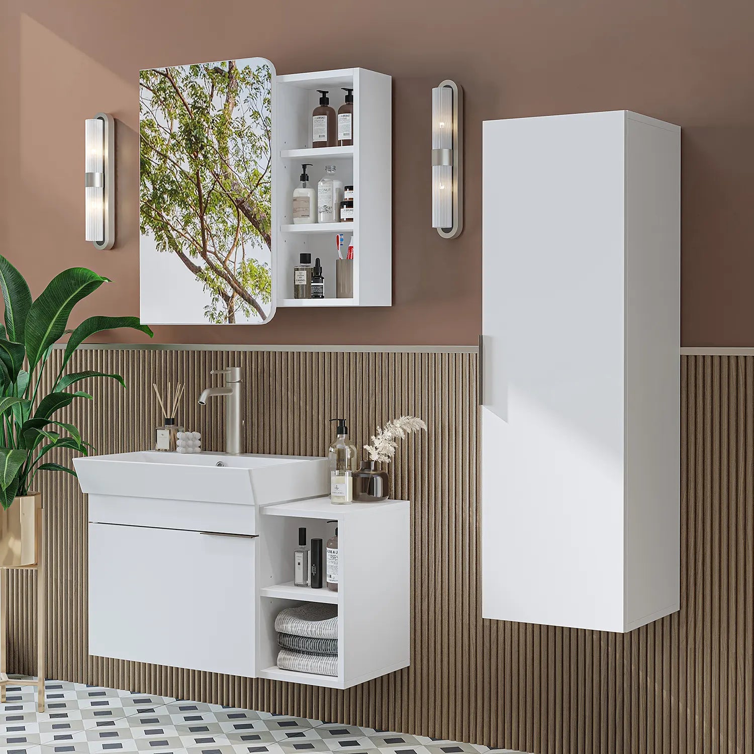 Lavabolu Banyo Dolabı 3lü Set - Likya - Roomartbanyo dolabı2926