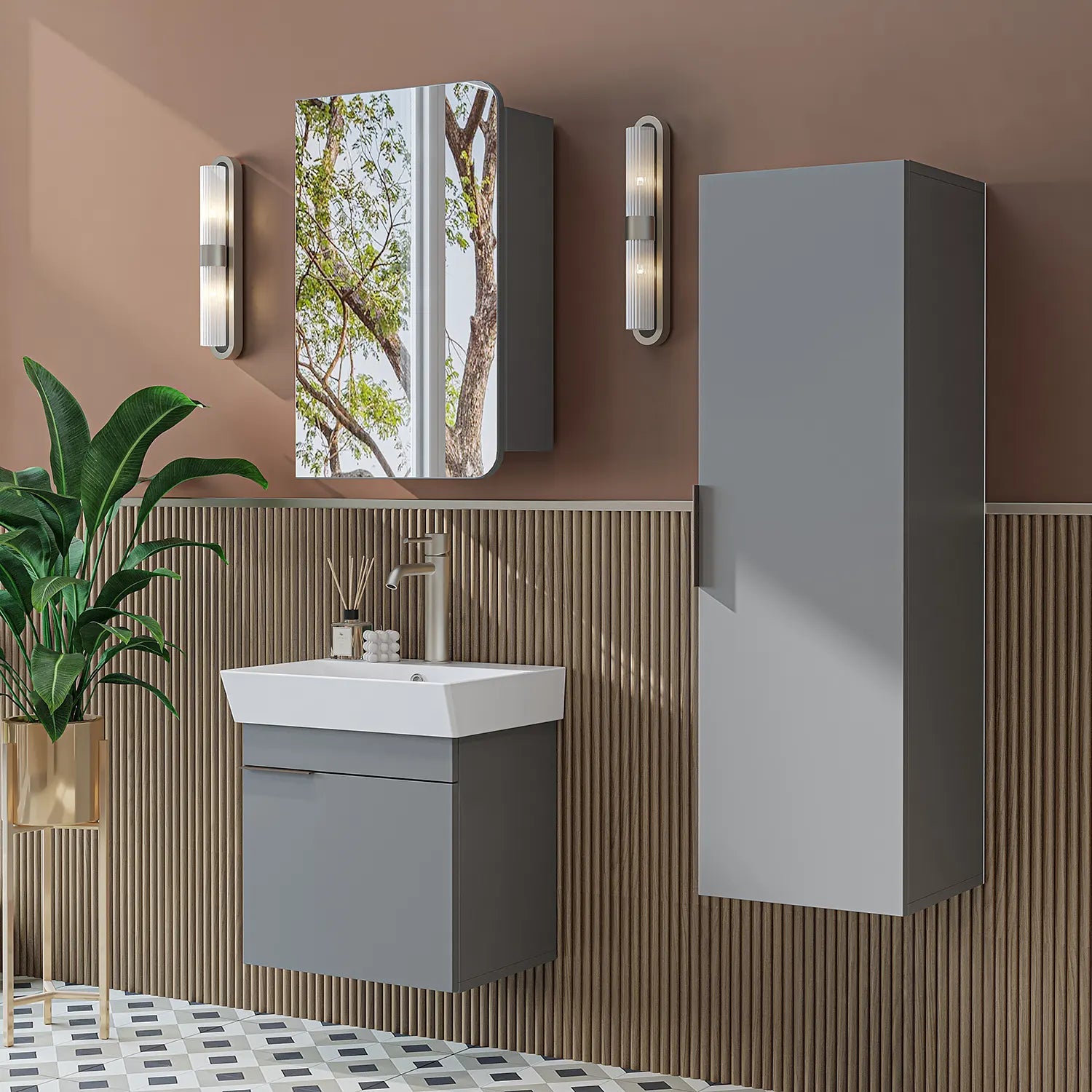 Lavabolu Banyo Dolabı 3lü Set - Likya - Roomartbanyo dolabı2931