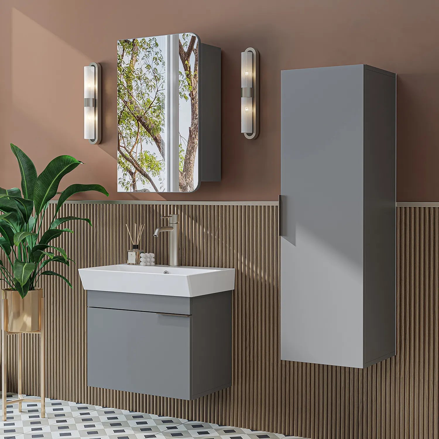 Lavabolu Banyo Dolabı 3lü Set - Likya - Roomartbanyo dolabı2932