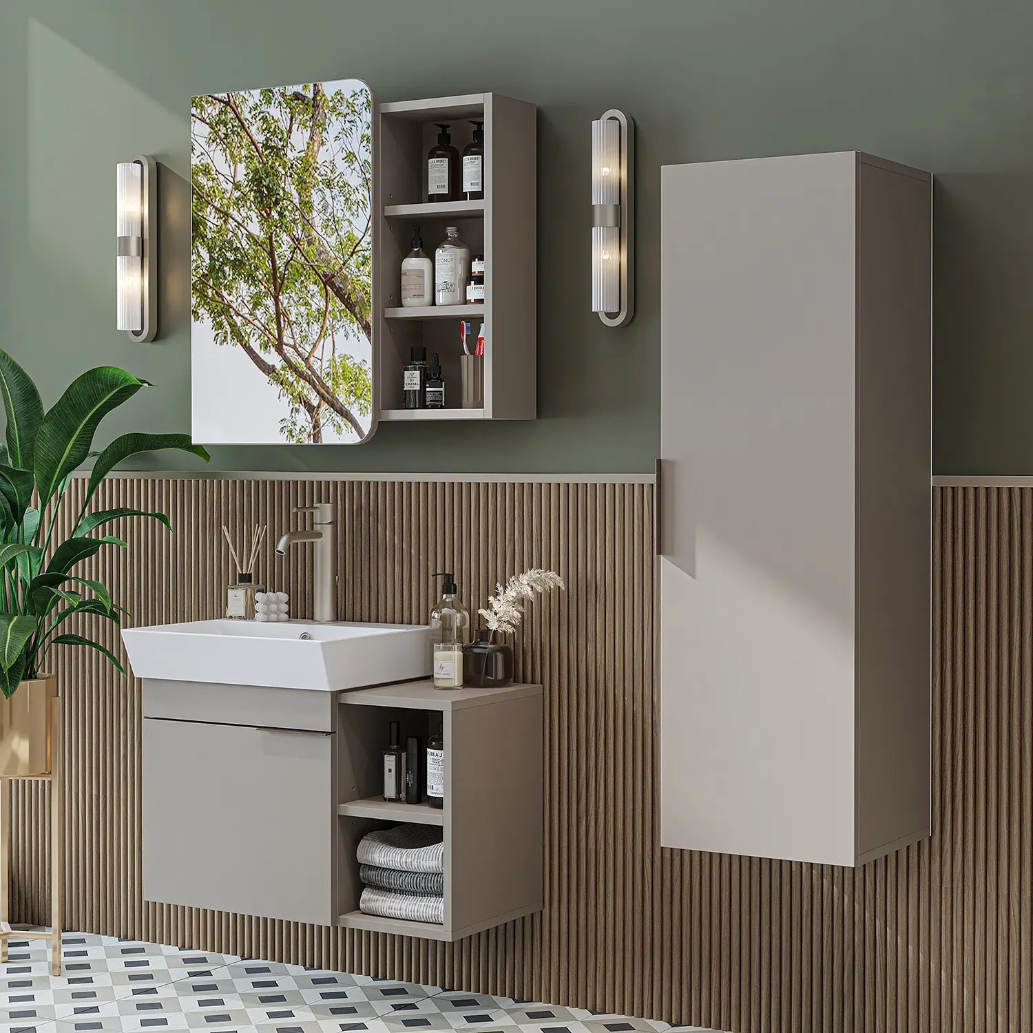 Lavabolu Banyo Dolabı 3lü Set - Likya - Roomartbanyo dolabı2941